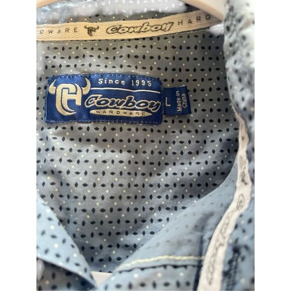 Cowboy Hardware Mens Blue 100% Cotton Short Sleeve Button Up Shirt Size Large - Picture 7 of 12
